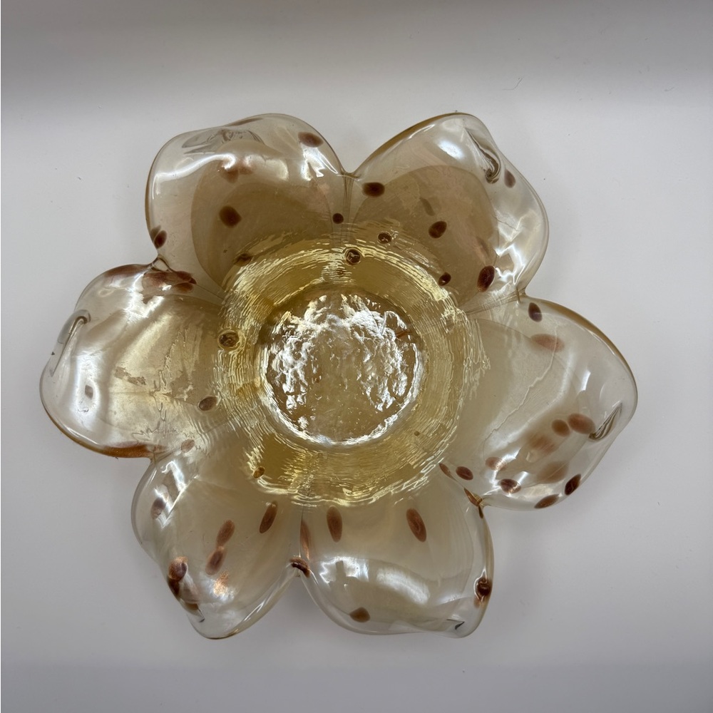 Artisan Glass Flower Bowl in Gold and Brown